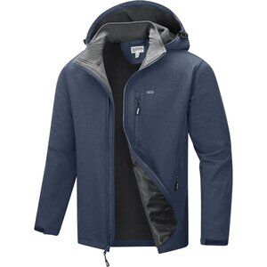 Men's Blue Heather Polyester Blend Hood Softshell Lightweight Windbreaker Jacket